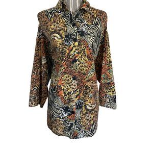 Vintage Village Fair Safari Button Up Womens Oversized Shirt Tan Size Medium